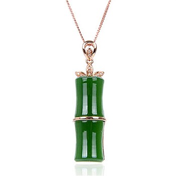 Bamboo Shape Brass Pendants Necklaces, with Glass Imitation Gemstone, Rose Gold, 17.32 inch(44cm)
