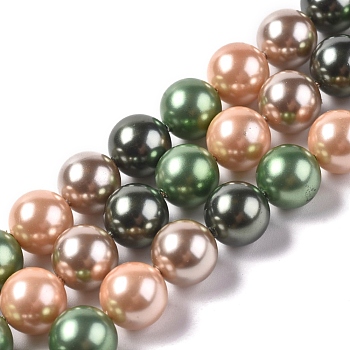 Electroplated Shell Beads Strands, Round, Mixed Color, 10mm, Hole: 0.8mm, about 16pcs/strand, 6.5 inch(16.5cm)