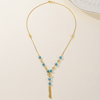 Fashionable Brass Tassel Lariat Necklaces for Women, Real 18K Gold Plated, 18.70 inch(47.5cm)