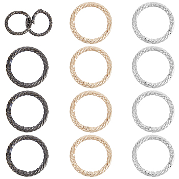 WADORN 12Pcs 3 Colors Zinc Alloy Spring Gate Rings, Twisted Ring Shape, Mixed Color, 41.5x5mm, 4pcs/color