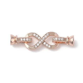 Rack Plating Brass Micro Pave Cubic Zirconia Fold Over Clasps, Long-Lasting Plated, Lead Free & Cadmium Free, Rose Gold, 39mm, Clasp: 12.5x7x6.5mm, link: 20.5x10x3.5mm.