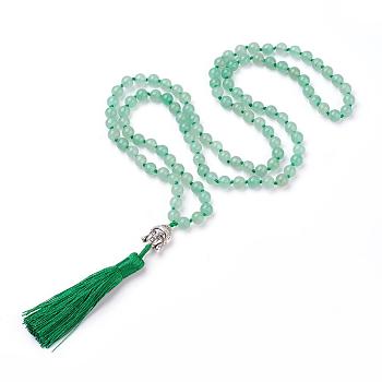 Tassel Pendant Necklaces, with Natural Green Aventurine Beads, Buddha Head, 31.1 inch~33 inch(79~84cm)
