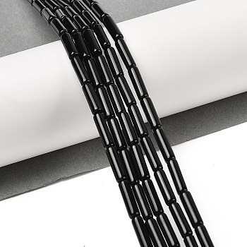 Natural Black Onyx(Dyed & Heated) Beads Strands, Column, Black, 13~14x4.5mm, Hole: 1.4mm, about 30pcs/strand, 15.79~15.94''(40.1~40.5cm)