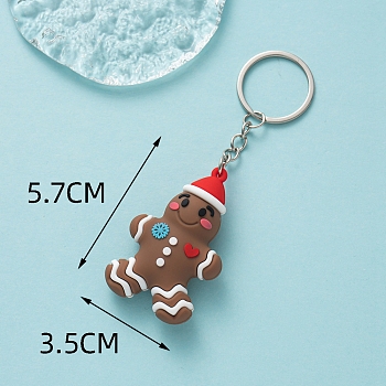 PVC Plastic Keychain, Christmas Theme, Gingerbread Man, Pendant: 5.7x3.5cm