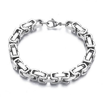201 Stainless Steel Byzantine Chain Bracelet for Men Women, Stainless Steel Color, 9-1/8 inch(23cm)