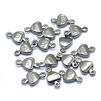 Brass Links Connectors, Cadmium Free & Nickel Free & Lead Free, Heart with Word Love, For Valentine's Day, Gunmetal, 10x5.5x2mm, Hole: 1mm