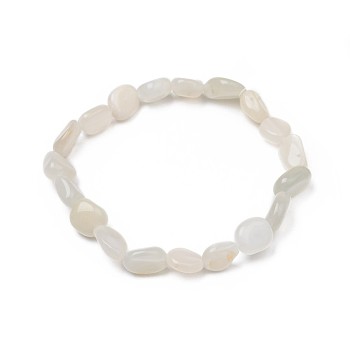 Natural White Moonstone Stretch Beaded Bracelets, Tumbled Stone, Nuggets, 1-7/8 inch~2-1/8 inch(4.8~5.5cm), Beads: 6~15x6~11x3~11mm