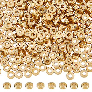 300Pcs Brass Spacer Beads, Flat Round, Nickel Free, Raw(Unplated), 5x2mm, Hole: 2mm