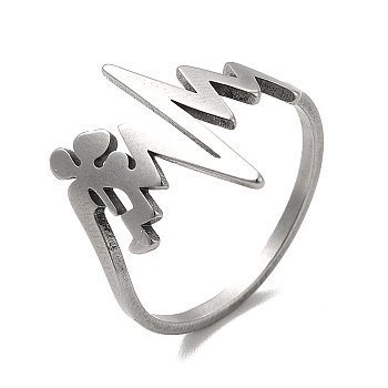 201 Stainless Steel Finger Rings, Curve with Angel Ring for Women, Stainless Steel Color, 1.8mm, Inner Diameter: 16.8mm