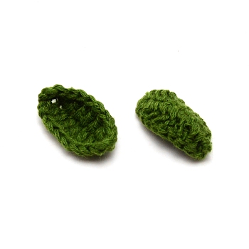 DIY Cotton Knitting Artificial Flower, Ornament Accessories, Leaf, Dark Green, 30~36x15~16x1.5mm