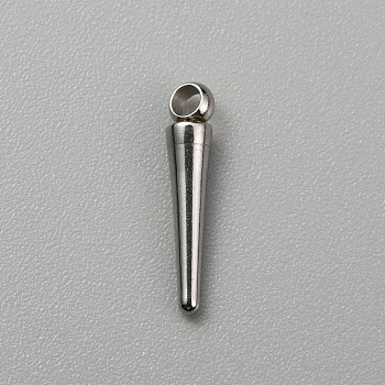 Stainless Steel Charms, Spike/Cone Charms, Stainless Steel Color, 10x2mm, Hole: 1mm
