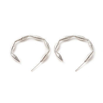 Brass Screw Textured C-shape Stud Earrings, Half Hoop Earrings for Women, Cadmium Free & Lead Free, Platinum, 35x30x3mm, Pin: 0.7mm