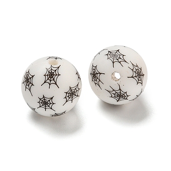 Halloween Round Silicone Beads, White, Spider, 15mm, Hole: 2mm