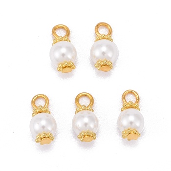 Eco-Friendly Dyed Glass Pearl Pendants, with Alloy Daisy Spacer Beads and Iron Flat Head Pins, White, 12.5x6mm, Hole: 2.5mm