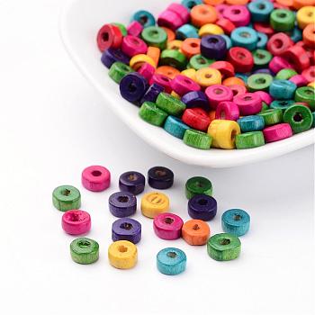 Flat Round Lead Free Natural Maple Wood Beads, Dyed, 6x3mm, Hole: 2mm