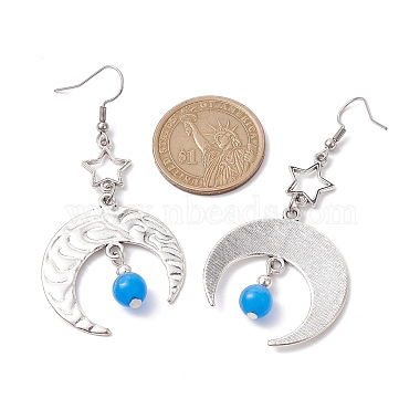 Antique Silver Alloy Star & Moon Dangle Earrings(EJEW-JE05637-04)-3