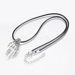 Waxed Cord Pendant Necklaces, with Iron Extender Chain and Alloy Findings, Skeleton Hands, Antique Silver, 17.7 inch(45cm)(NJEW-G296-09AS)