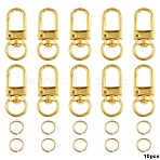10Pcs Alloy Swivel Clasps, Lanyard Push Gate Snap Clasps, with 10Pcs Rack Plating Brass Jump Rings, Golden, 3.3x1.3x0.5cm, Hole: 10x7mm(PURS-YW0001-02G)