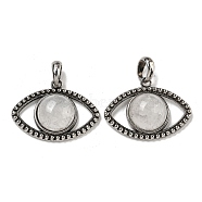 Natural Quartz Crystal Pendants, Alloy Eye Rock Crystal Charms, Antique Silver, Cadmium Free & Lead Free, 26x35.5x7mm, Hole: 7mm(G-G147-07AS-05)