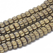 Electroplate Non-magnetic Synthetic Hematite Beads Strands, Matte Style, Flower, Light Gold Plated, 5x3mm, Hole: 2mm, about 133pcs/strand, 15.7 inch(G-T061-47D)