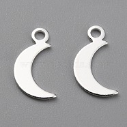 Brass Charms, Long-Lasting Plated, Moon, 925 Sterling Silver Plated, 10.5x5.5x0.5mm, Hole: 1.4mm(KK-Z007-06S)