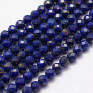 Natural Lapis Lazuli Beads Strands, Faceted, Round, 4mm, Hole: 1mm, about 86~100pcs/strand, 15.1~15.5 inch(38.5~39.5cm)(G-F460-30)