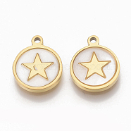 304 Stainless Steel Pentacle Charms, with Shell, Flat Round with Star, Golden, 12x10x1.5mm, Hole: 1.2mm(X-STAS-S079-125G)