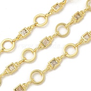 Rack Plating Brass Glass Link Chains, Long-Lasting Plated, Unwelded, Square with Ring, Real 18K Gold Plated, 7~8x4~7x1~1.5mm(CHC-P012-02G)