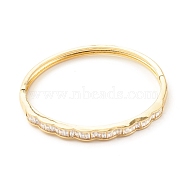 Clear Cubic Zirconia Wave Hinged Bangle, Brass Jewelry for Women, Cadmium Free & Lead Free, Real 18K Gold Plated, Inner Diameter: 2-1/8x2-1/4 inch(5.25x5.7cm)(BJEW-B054-17G)