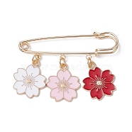 Sakura Alloy Enamel Pendant Brooches, Brass Kilt Pins for Women, Real 18K Gold Plated, 33mm, Flower: 20x17.5x1.5mm, Brooch: 50.5x11x5mm(JEWB-BR00149)