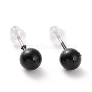Alloy Round Ball Stud Earrings with Steel Pin for Women, Black, 16x5mm, Pin: 0.7mm(EJEW-E143-01A)