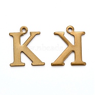 304 Stainless Steel Alphabet Charms, Antique Bronze, Letter.K, 12x10x1mm, Hole: 1mm(STAS-H122-K-AB)