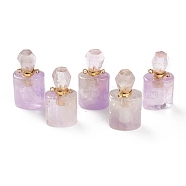 Natural Amethyst Pendants, Openable Perfume Bottle, with Golden Tone Brass Findings, 33~35x17~19x11~13mm, Hole: 2mm, capacity: 1ml(0.03 fl. oz)(G-H252-E02)
