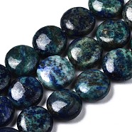 Natural Chrysocolla and Lapis Lazuli Beads Strands, Flat Round, 12~12.5x5~6mm, Hole: 1mm, about 39pcs/strand, 15.87 inch(40.3cm)(G-N330-032A-01)