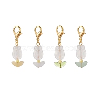 Tulip Opaque Acrylic & Glass Leaf Pendants Decorations, with Zinc Alloy Lobster Claw Clasps, Mixed Color, 46mm(HJEW-JM00949)