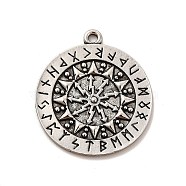 Viking Tibetan Style Alloy Pendants, Warrior Sacred with Runes, Antique Silver, 38.5x34x2mm, Hole: 2.4mm(PALLOY-B008-11AS)