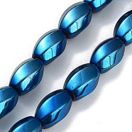 Synthetic Non-magnetic Hematite Beads Strands, Long-Lasting Plated, Twist, Blue Plated, 12~12.5x8~8.5mm, Hole: 1.2mm, about 32pcs/strand, 16.14''(41cm)(G-P545-G02-01E)