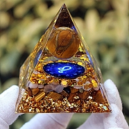 Orgonite Pyramid Resin Energy Generators, Reiki Natural Tiger Eye Chips Inside for Home Office Desk Decoration, Leo, 60x60x60mm(PW-WG82346-10)