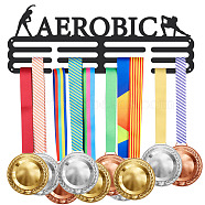 Iron Medal Holder Frame, Medals Display Hanger Rack, 3 Lines, with Screws, Rectangle with Word Aerobic, Sports Themed Pattern, 150x400mm(ODIS-WH0022-035)