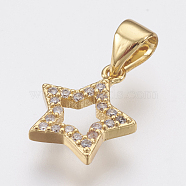 Brass Micro Pave Cubic Zirconia Charms, Lead Free & Cadmium Free, Star, Golden, 12x10.5x2mm, Hole: 3x3.5mm(ZIRC-F083-011G-RS)