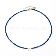 (Jewelry Parties Factory Sale)Natural Shell Letter Pendant Necklaces, Initial Necklaces, with Faceted Electroplate Glass Beads and 304 Stainless Steel Beads, Golden, Blue, Letter.C, 17.83 inch(45.3cm)(NJEW-JN03304-03)