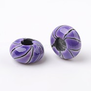 Handmade Polymer Clay Enamel European Beads, Large Hole Rondelle Beads, Dark Orchid, 14x7.5mm, Hole: 5.5mm(FPDL-J002-20)