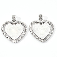 Alloy Pendant Cabochon Settings, with Crystal Rhinestone, Cadmium Free & Lead Free, Double-sided Tray, Heart, Platinum, Tray: 26.5x32.5mm, 42.5x45.5x3mm, Hole: 9.5x5mm(X-PALLOY-S107-004P-RS)