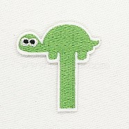 Computerized Embroidery Cloth Iron on/Sew on Patches, Costume Accessories, Appliques, Letter, Light Green, Letter.T, 42x41mm(DIY-K012-01-T)