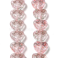 Glass Beads Strands, Heart, Misty Rose, 10x8mm, Hole: 1mm, about 98pcs/strand, 25.20''(64cm)(GLAA-B018-01E)