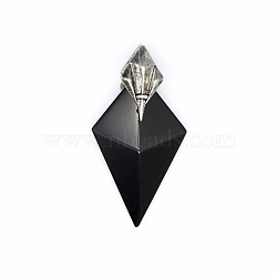 Natural Obsidian Pendants, Rhombus Charms with Metal Findings, Antique Silver, 46x25x9mm(PW-WGED5F3-05)