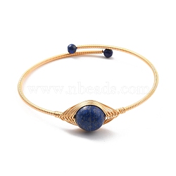 Natural Lapis Lazuli Wrapped Cuff Bangle, Golden Brass Torque Bangle for Women, Lead Free & Cadmium Free, Inner Diameter: 2-1/4 inch(5.8cm)(BJEW-A122-03A)