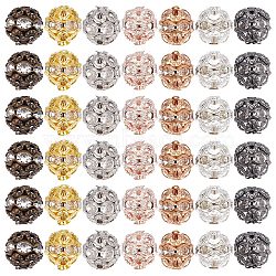 140Pcs 7 Colors Alloy Rhinestone Beads, Hollow, Crystal, Round, Mixed Color, 8x7.5mm, Hole: 1mm, 20pcs/color(RB-CN0001-01)