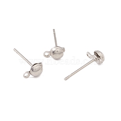 Non-Tarnish 304 Stainless Steel Stud Earring Findings, with Horizontal Loop, Half Round, Stainless Steel Color, 6.5x4mm, Hole: 1mm, Pin: 0.7mm(STAS-P307-17B-P)