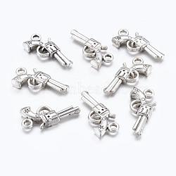 Gun Alloy Pendants, Revolver Pendant, Lead Free and Cadmium Free, Antique Silver, about 22mm long, 11mm wide, 3mm thick, hole: 2mm(X-EA11007Y)
